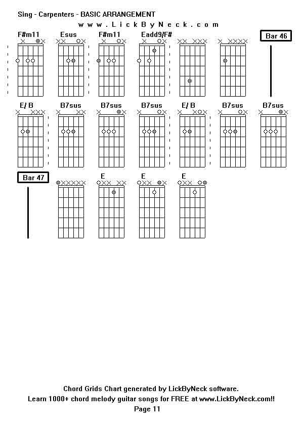 Chord Grids Chart of chord melody fingerstyle guitar song-Sing - Carpenters - BASIC ARRANGEMENT,generated by LickByNeck software.